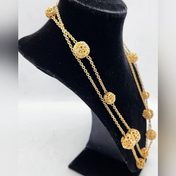 Charter Club Sautoir Gold Plated Floral Necklace / Cubic Zirconia Flowers Detail - Picture 4 of 14
